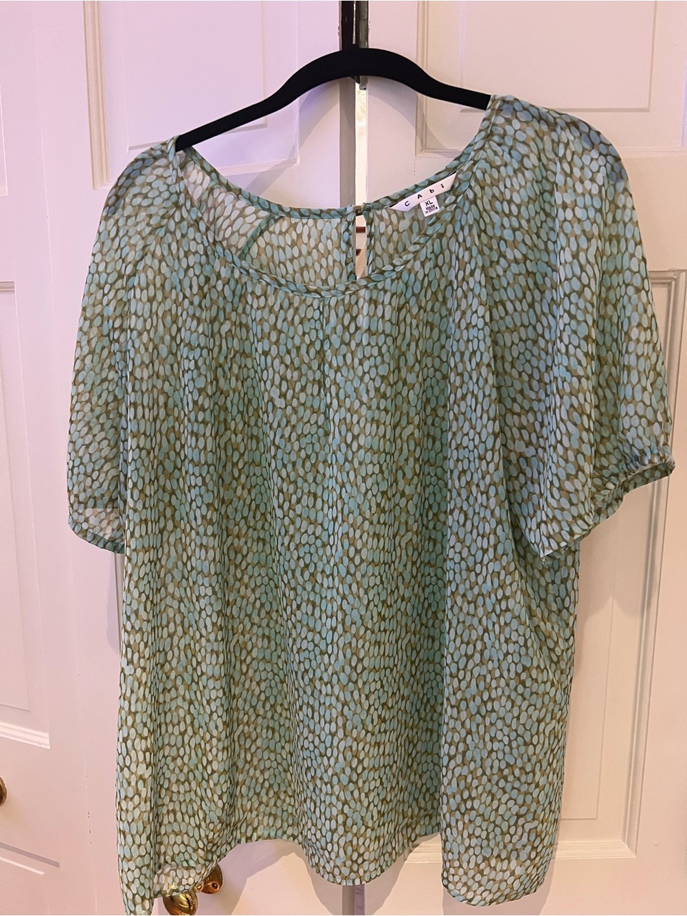 CAbi Mint Green Printed Short Sleeve Blouse Size XL